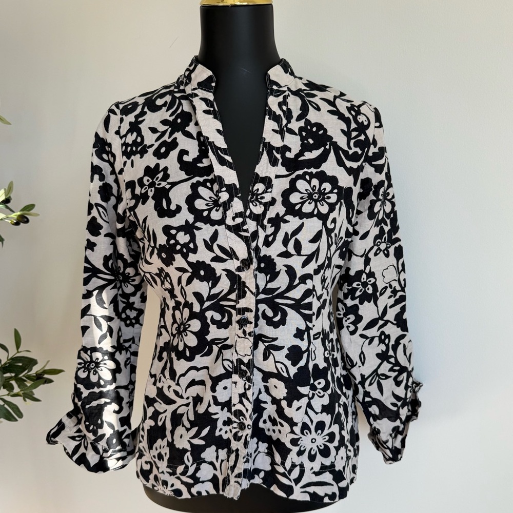 Charter Club Floral Print‎ Blouse in Black and Cream Size 4P